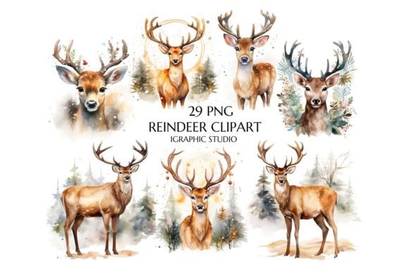 Download Watercolor Reindeer Clipart - Deer Collection