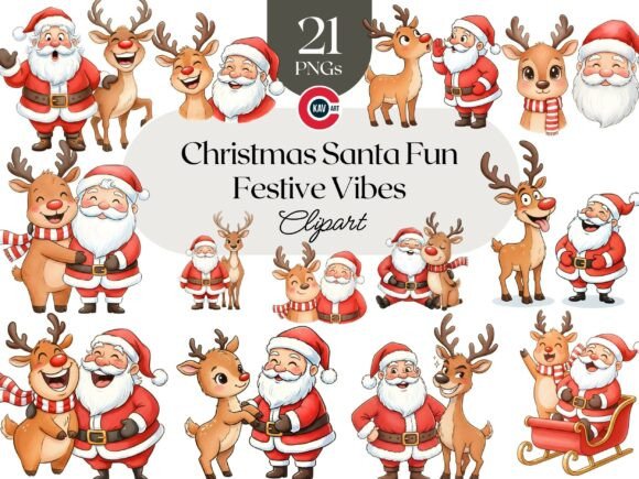 Download Christmas Cute Santa and Reindeer PNGs - Deer Collection