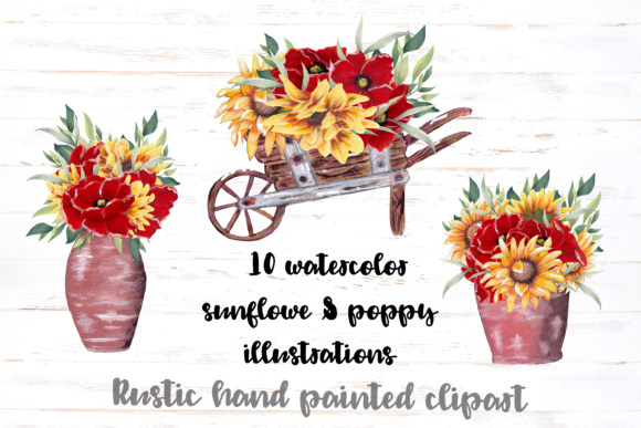 Download Watercolor Sunflower Poppy Illustrations - Illustrations Collection