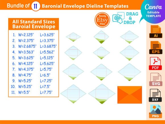 Download Bundle of 11 Baronial Envelope Dieline - Envelope Collection
