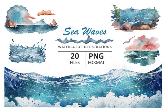Download Sea Waves Watercolor Illustrations - Illustrations Collection