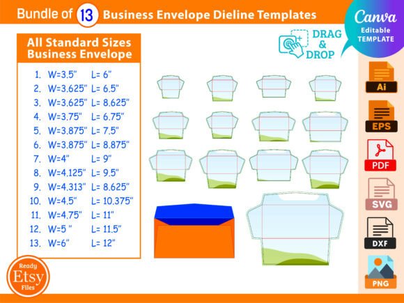Download Bundle of 13 Business Envelope Dieline - Envelope Collection