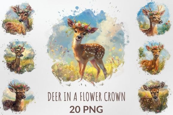 Download Watercolor Deer in a Flower Crown Bundle - Deer Collection