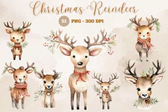 Download Christmas Watercolor Reindeer Clipart - Deer Collection