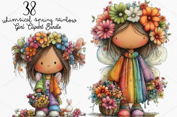Download Whimsical Spring Rainbow Girl Clipart - Spring Collection