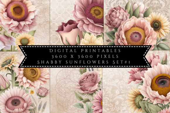 Download Shabby Sunflower Illustrations Set 1 - Illustrations Collection