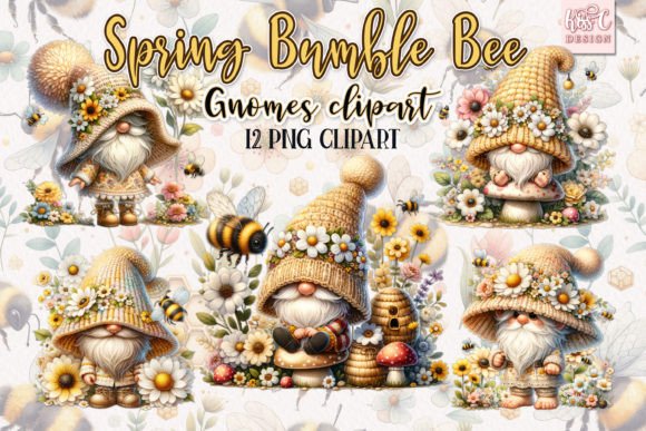 Download Watercolor Spring Bumble Bee Gnomes PNG - Spring Collection